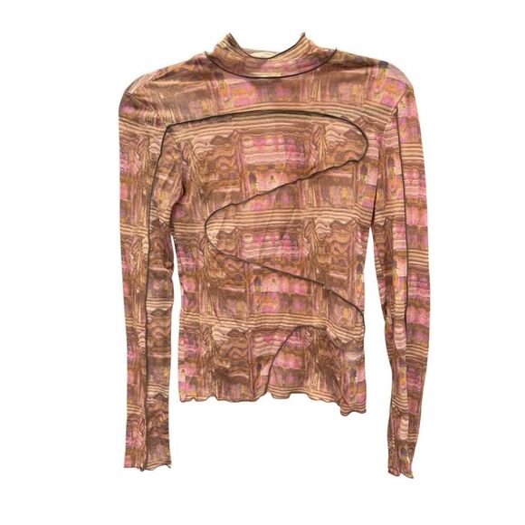 Paloma Wool Cometa Top Long Sleeve Dark Pink Abstract Swirl Print Size Small - Picture 4 of 14